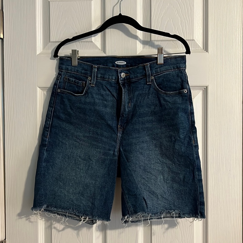 Old Navy Dark Wash Raw Hem Bermuda Shorts - Size 10